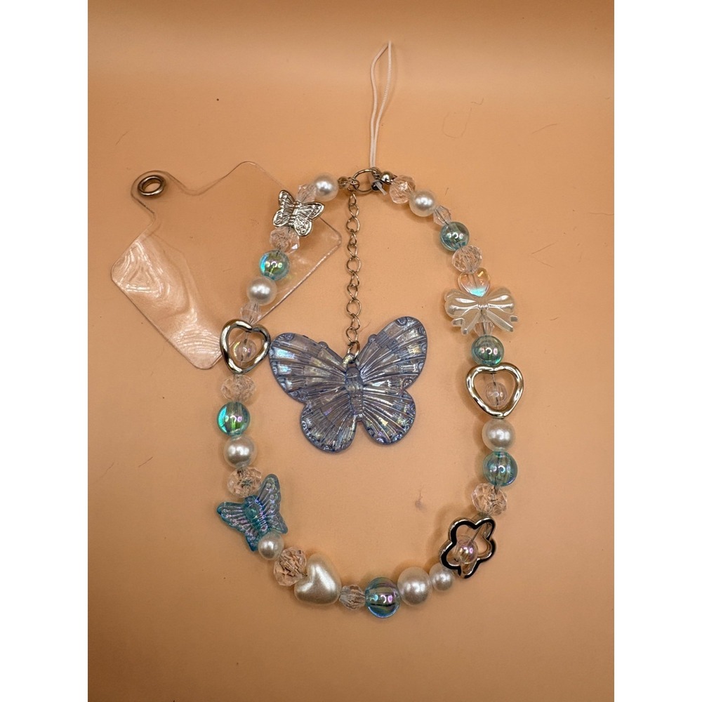 Blue Butterfly‎ Beaded Phone Lanyard